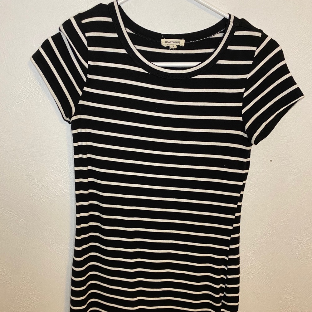 Black and white striped dress